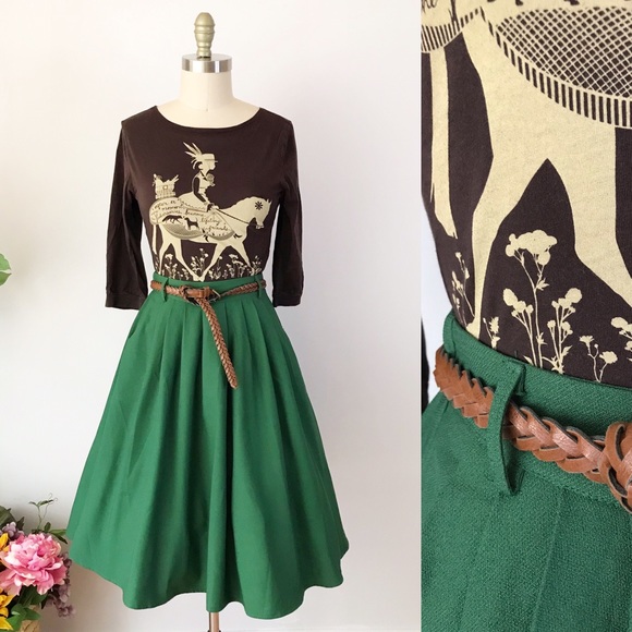 Modcloth Dresses & Skirts - Modcloth Green Pleated Skirt Pockets Midi Forest S
